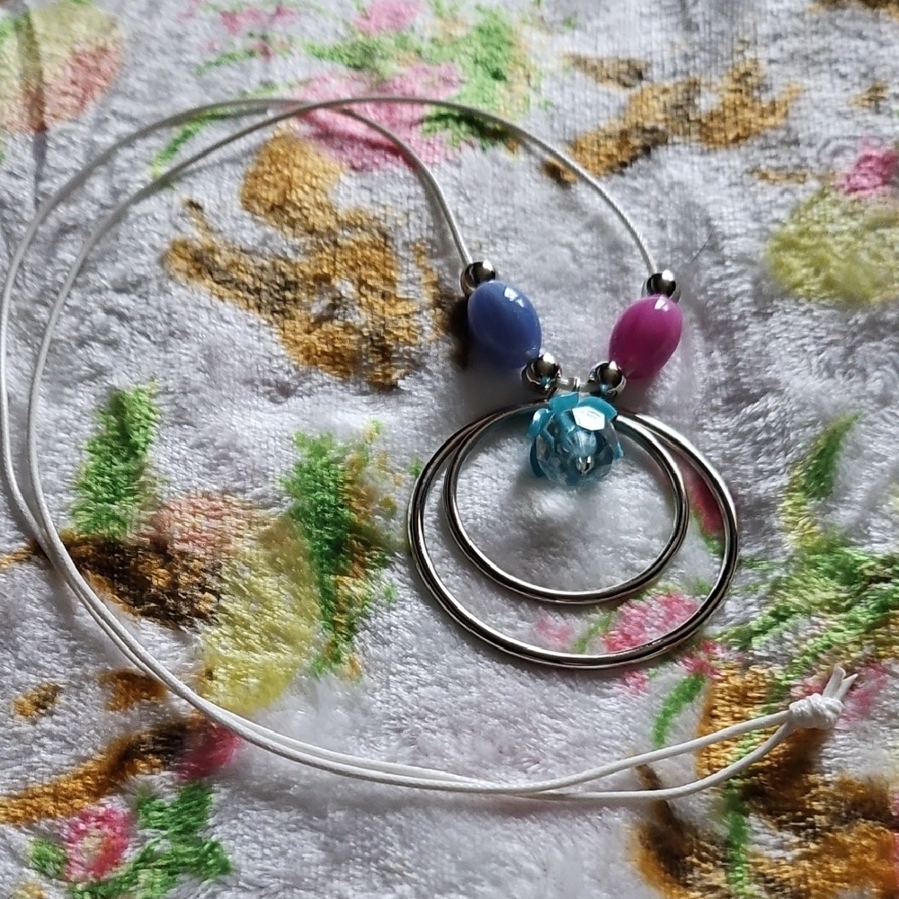 Unlisted Blue Pink Silver Beaded Necklace